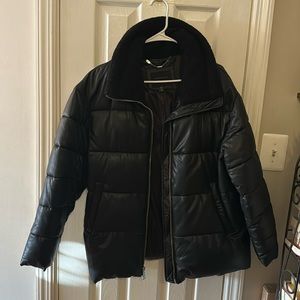 Women’s Black Puffer Jacket in Faux Leather